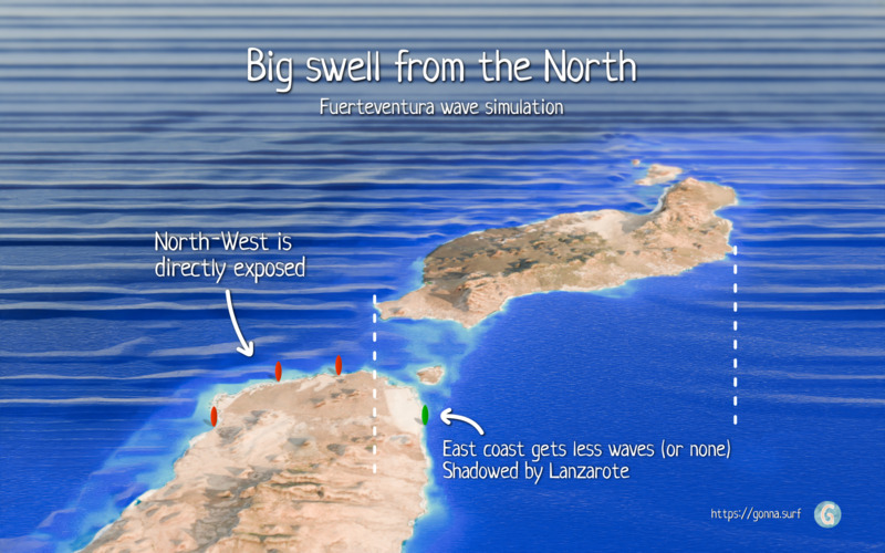 3D wave simulation over Fuerteventura and Lanzarote