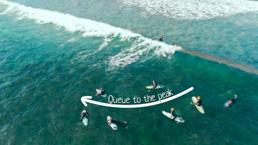 Group of surfers queuing in the lineup