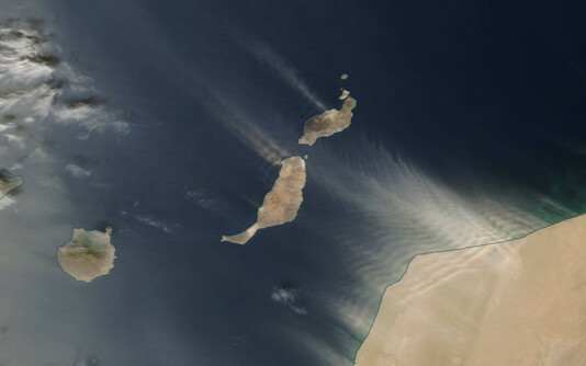 Satellite imagery of the Calima dust cloud over Fuerteventura and Lanzarote in January 2022